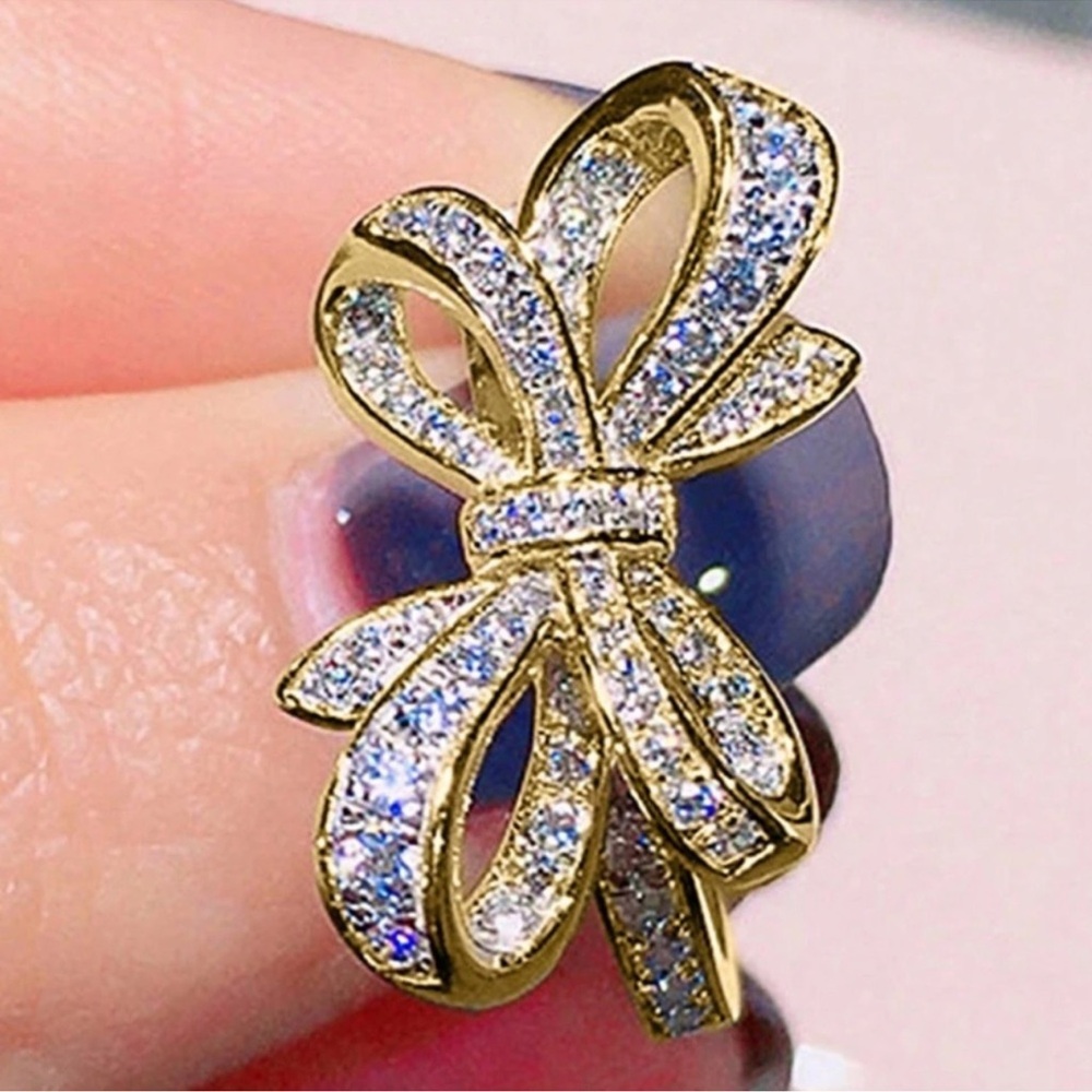 Luxe Gold Tone Cubic Zirconia Bow Ring 5 6 7 8 9 10 11 12